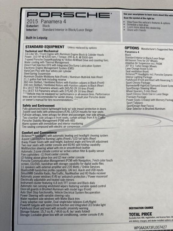 used 2015 Porsche Panamera car, priced at $18,900