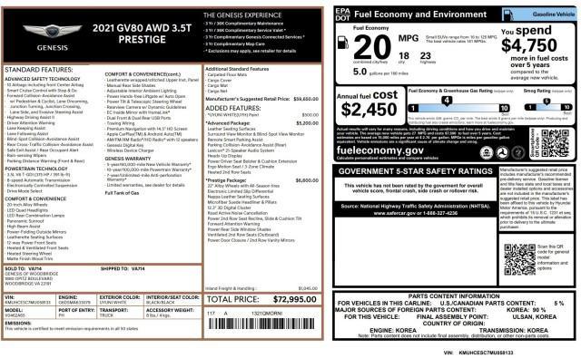 used 2021 Genesis GV80 car, priced at $38,900