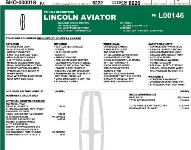 used 2023 Lincoln Aviator car, priced at $49,980