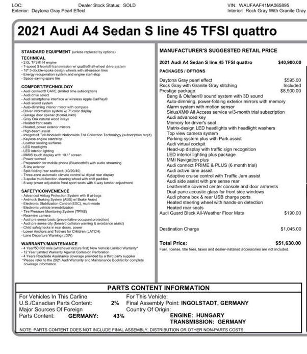 used 2021 Audi A4 car, priced at $29,980