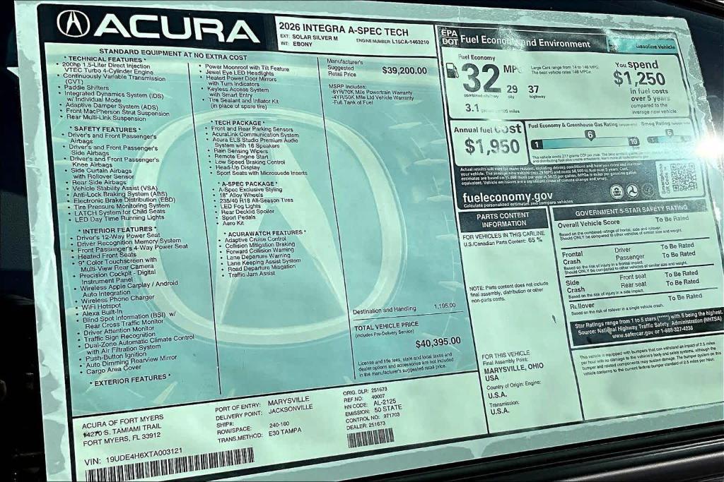 new 2026 Acura Integra car, priced at $41,031