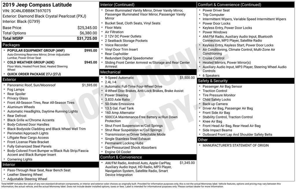 used 2019 Jeep Compass car, priced at $16,144