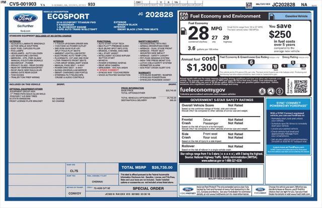 used 2018 Ford EcoSport car, priced at $12,506