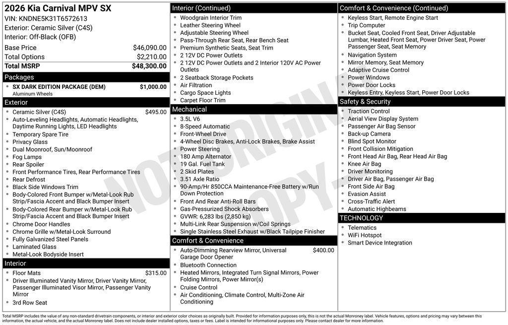 new 2026 Kia Carnival car, priced at $47,693