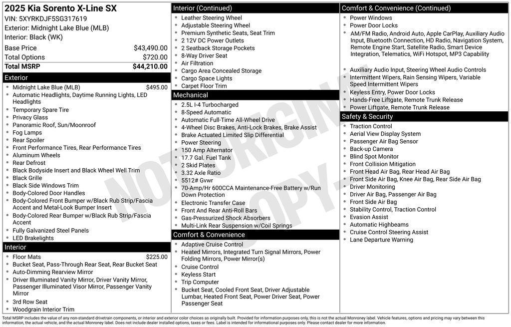 new 2025 Kia Sorento car, priced at $43,085