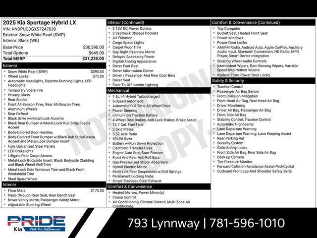 new 2025 Kia Sportage Hybrid car, priced at $31,880