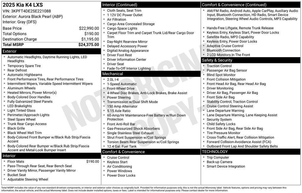 new 2025 Kia K4 car, priced at $23,575