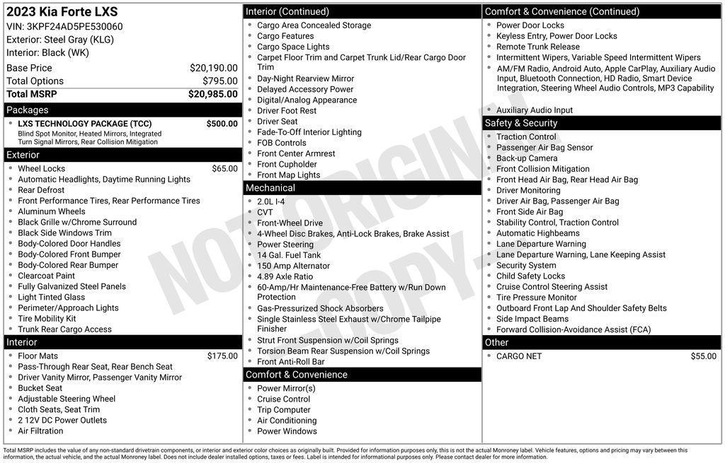 used 2023 Kia Forte car, priced at $18,000