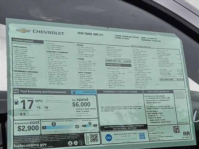 new 2026 Chevrolet Tahoe car, priced at $78,990