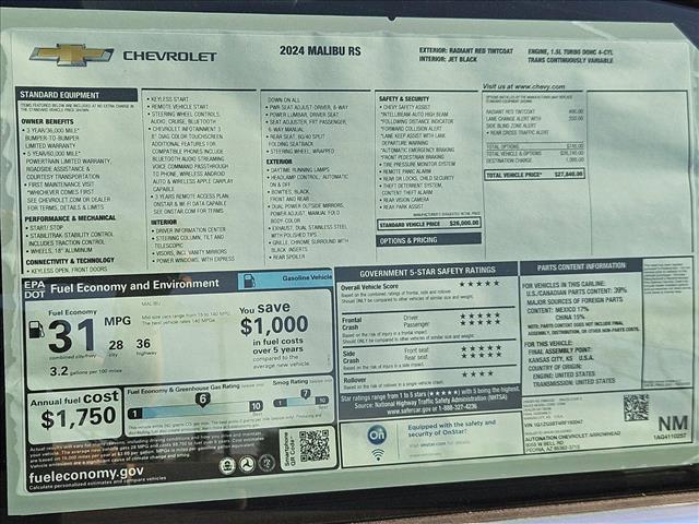new 2024 Chevrolet Malibu car, priced at $21,240