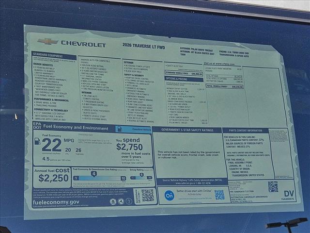 new 2026 Chevrolet Traverse car, priced at $42,990