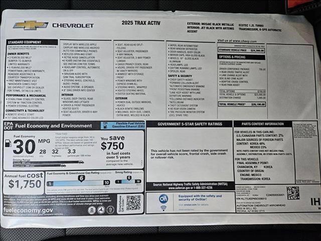 new 2025 Chevrolet Trax car, priced at $25,244