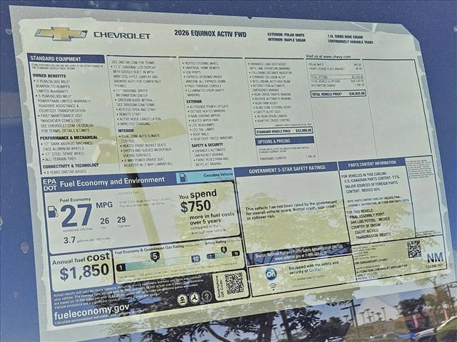 new 2026 Chevrolet Equinox car, priced at $32,990