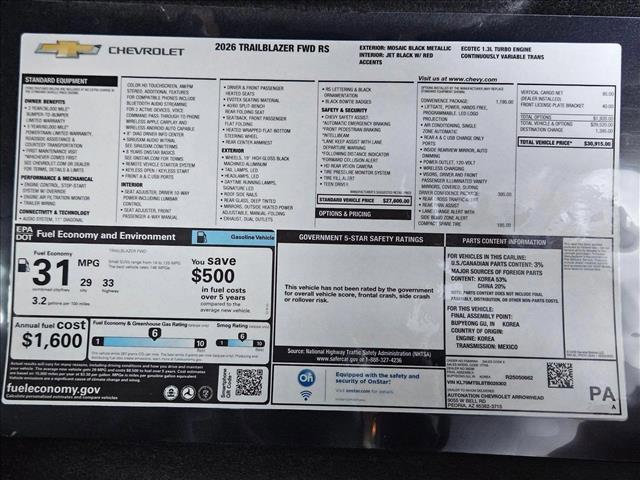new 2026 Chevrolet TrailBlazer car, priced at $26,990