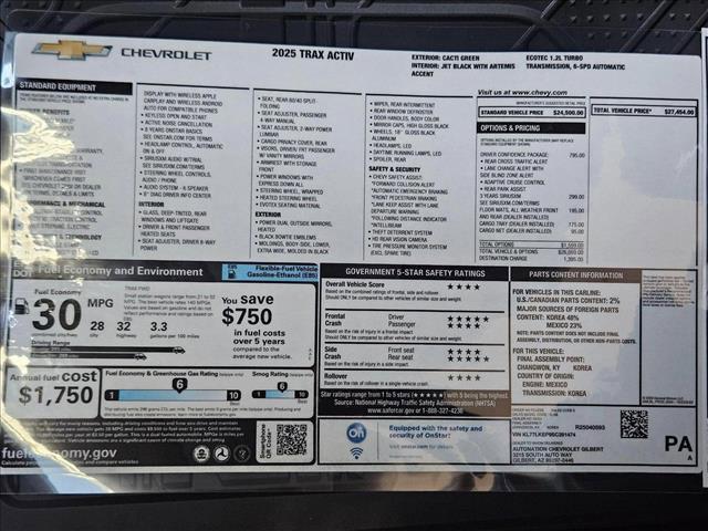 new 2025 Chevrolet Trax car, priced at $24,990