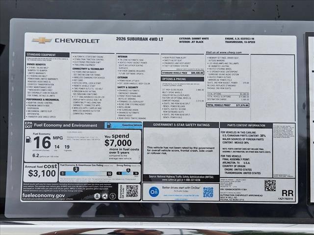 new 2026 Chevrolet Suburban car, priced at $73,990