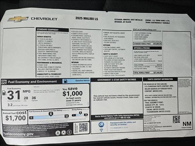 new 2025 Chevrolet Malibu car, priced at $22,990