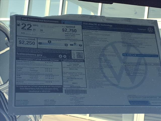 new 2026 Volkswagen Atlas car, priced at $49,670