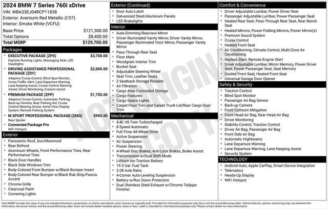 used 2024 BMW 760 car, priced at $91,450