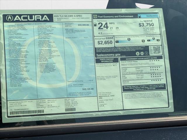 new 2025 Acura TLX car, priced at $52,195
