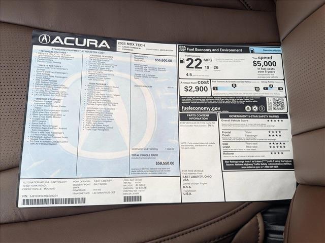 new 2025 Acura MDX car, priced at $58,550