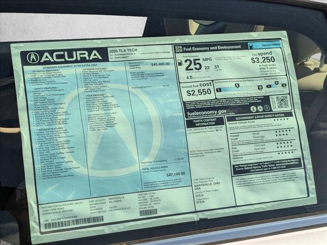 new 2025 Acura TLX car, priced at $44,987