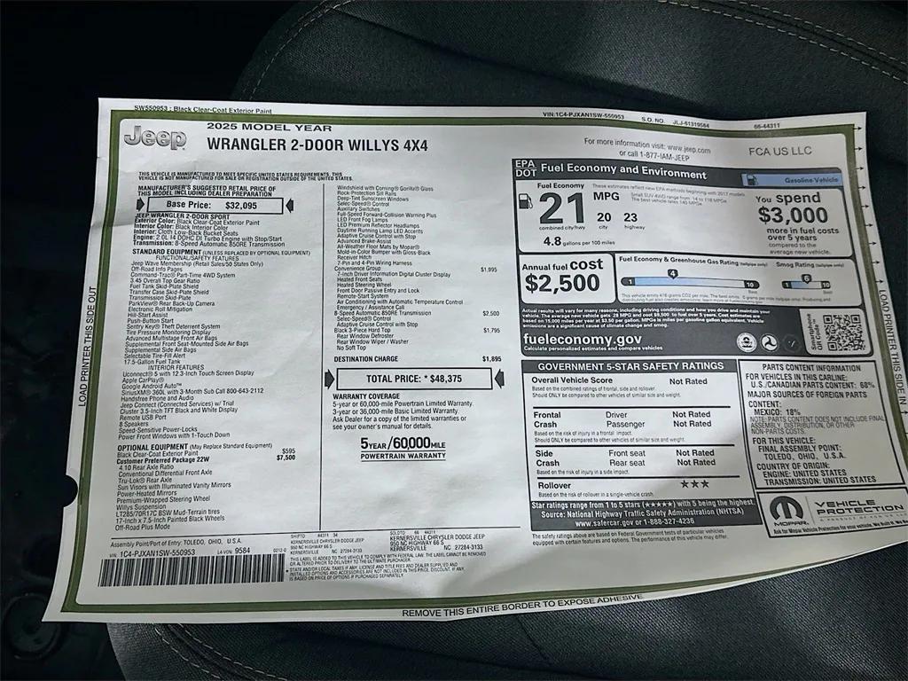 new 2025 Jeep Wrangler car, priced at $42,225