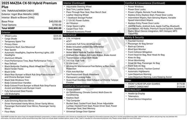 new 2025 Mazda CX-50 Hybrid car, priced at $40,069