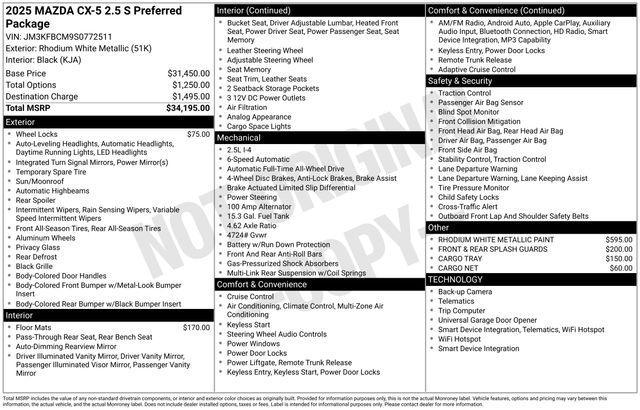 new 2025 Mazda CX-5 car, priced at $31,350