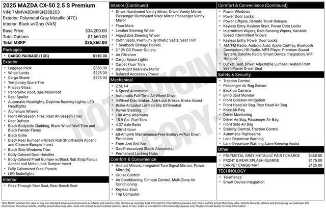 new 2025 Mazda CX-50 car, priced at $33,709