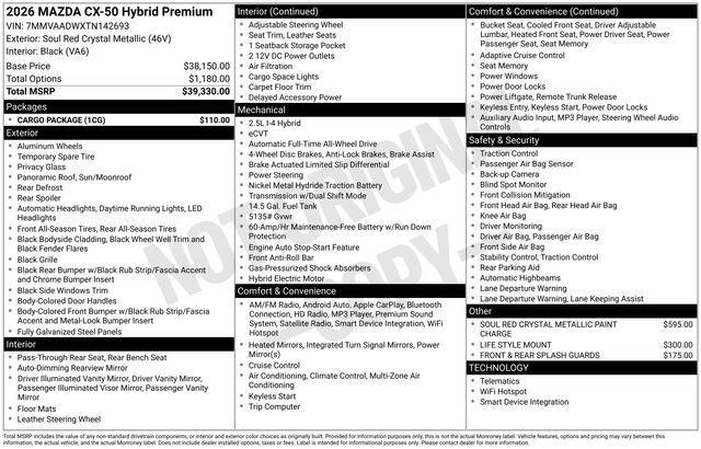 new 2026 Mazda CX-50 Hybrid car, priced at $40,825