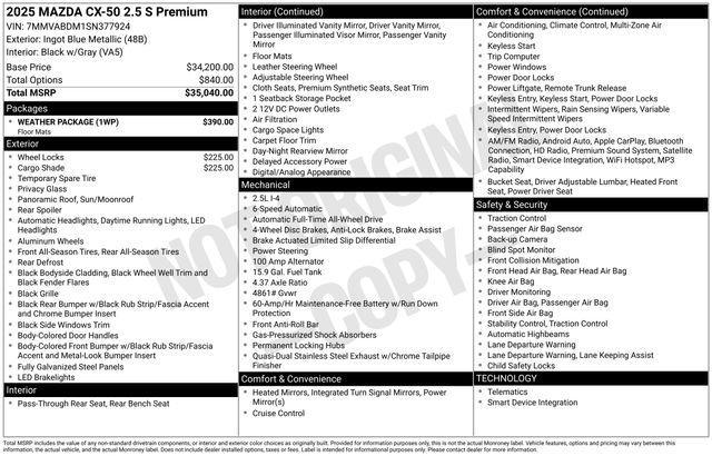 new 2025 Mazda CX-50 car, priced at $32,937