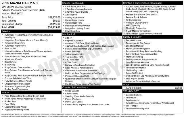 new 2025 Mazda CX-5 car, priced at $27,859