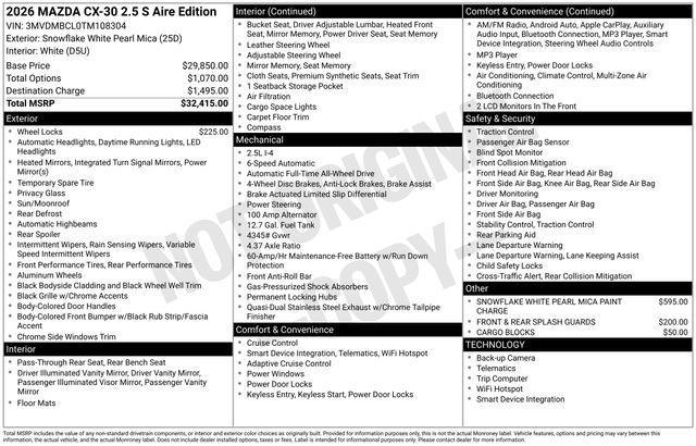 new 2026 Mazda CX-30 car, priced at $32,415