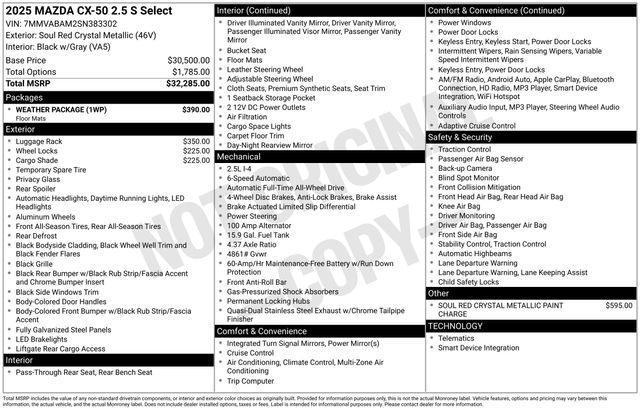 new 2025 Mazda CX-50 car, priced at $30,214