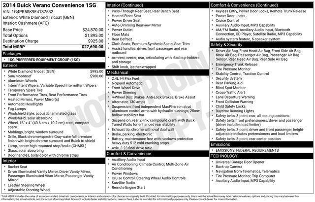 used 2014 Buick Verano car, priced at $8,500