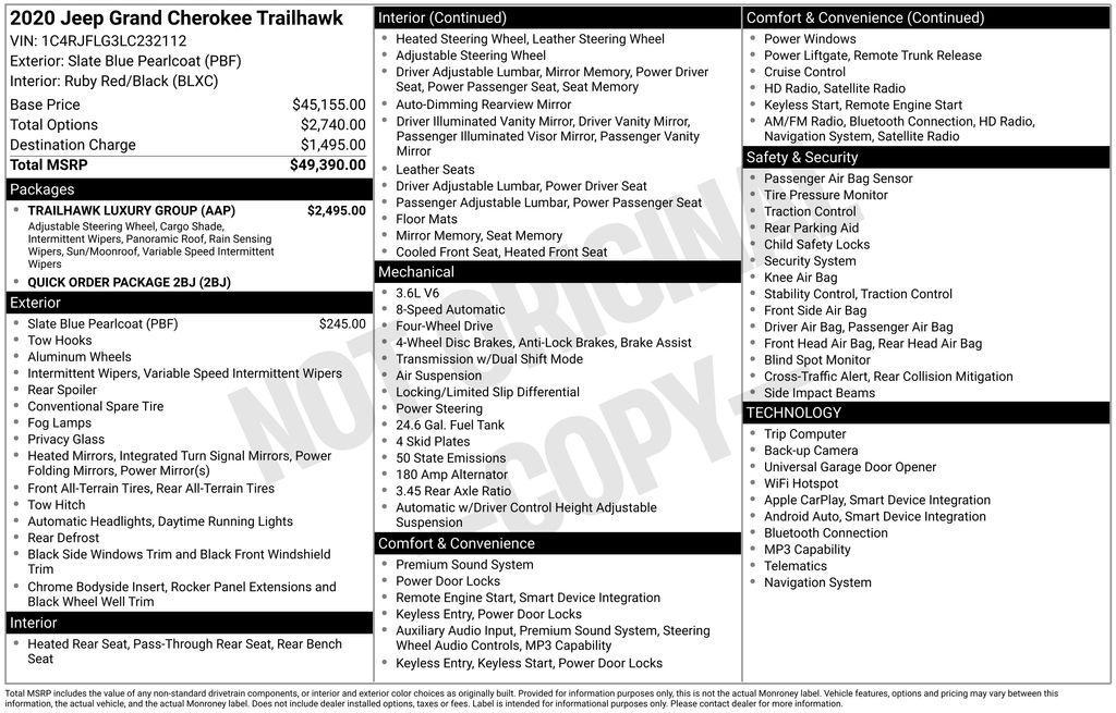 used 2020 Jeep Grand Cherokee car, priced at $25,200