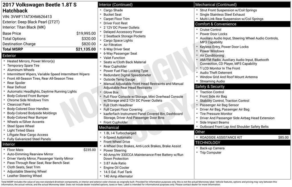 used 2017 Volkswagen Beetle car, priced at $10,500