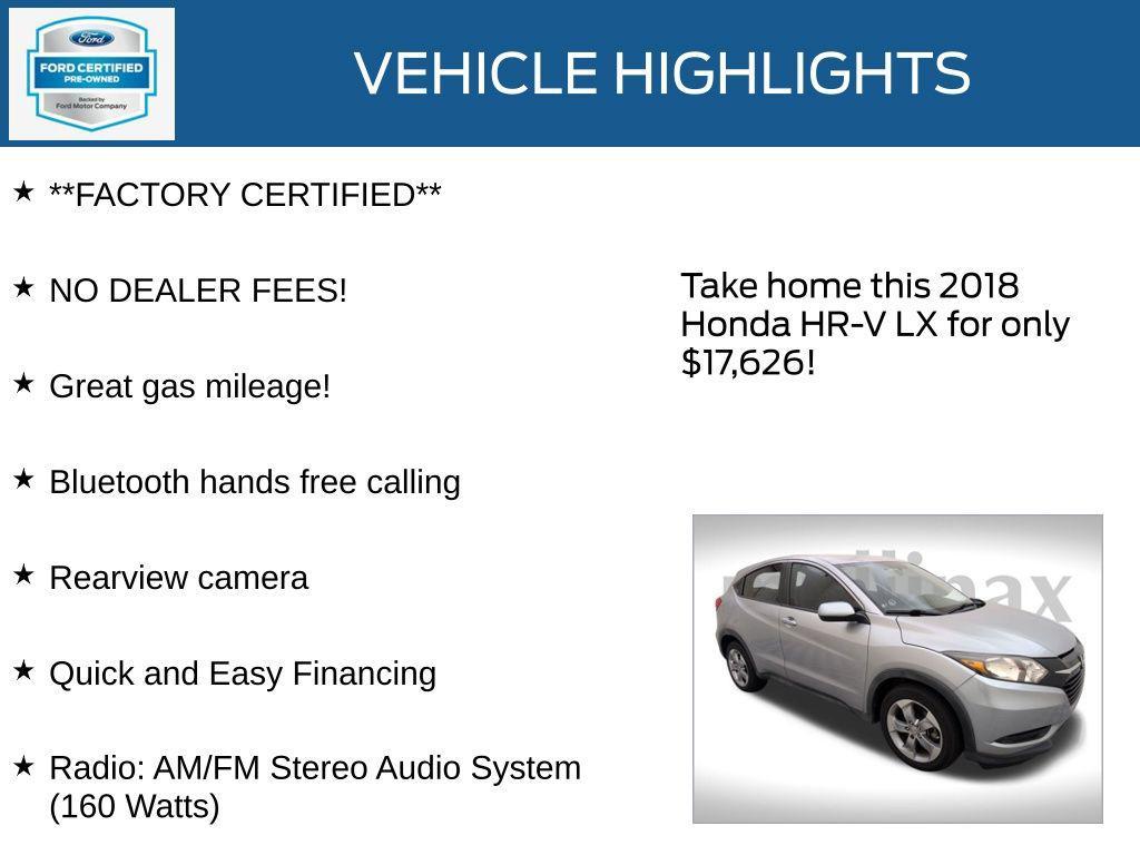 used 2018 Honda HR-V car, priced at $17,626
