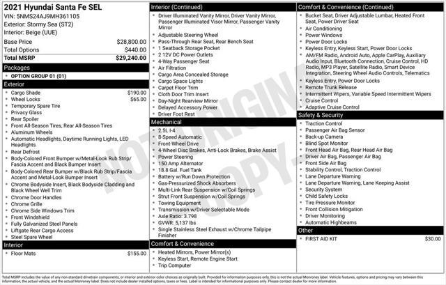 used 2021 Hyundai Santa Fe car, priced at $18,498