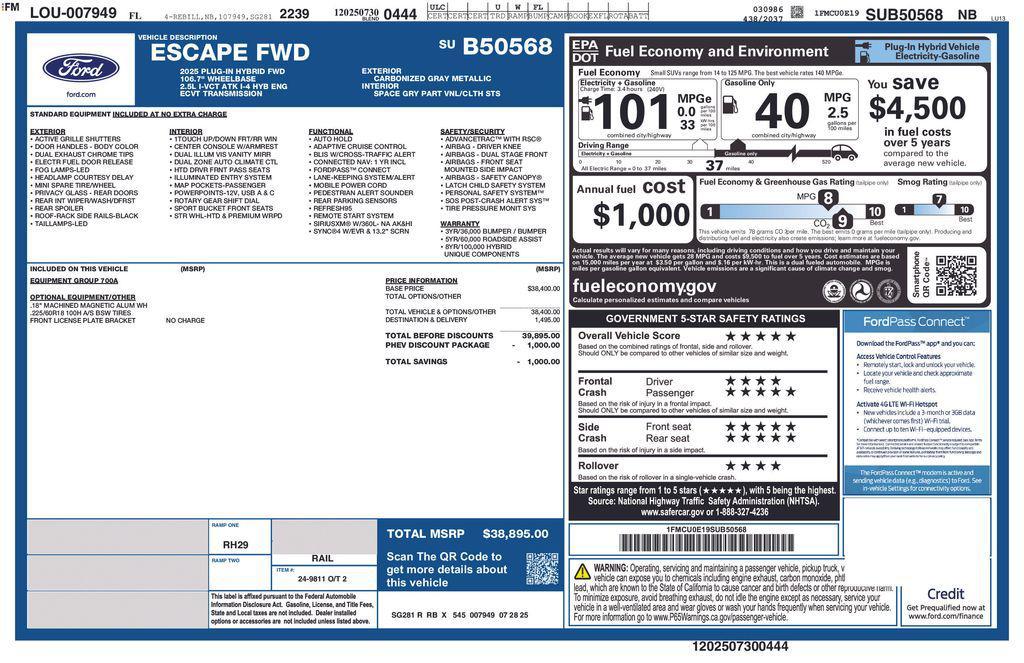 new 2025 Ford Escape PHEV car, priced at $30,567