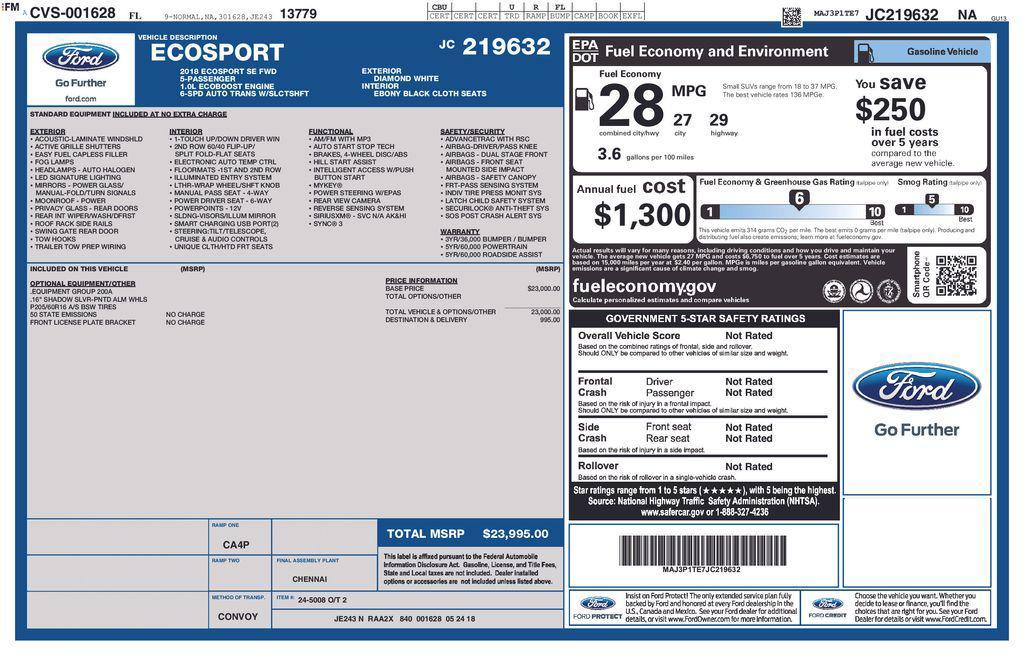 used 2018 Ford EcoSport car, priced at $11,998