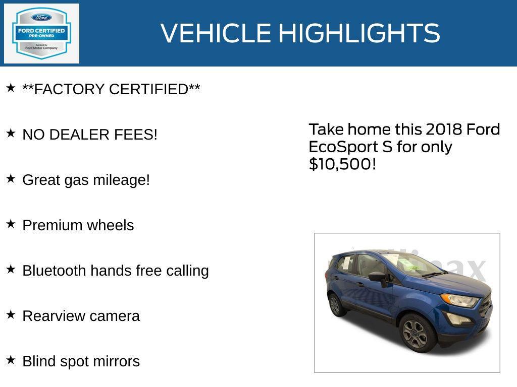 used 2018 Ford EcoSport car, priced at $10,500