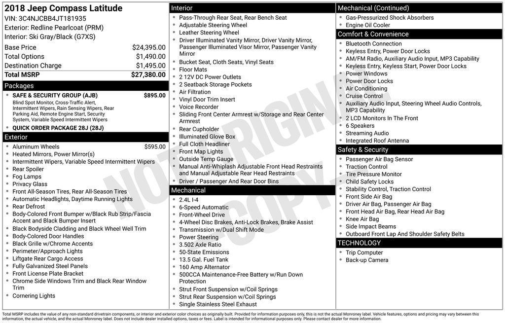 used 2018 Jeep Compass car, priced at $10,900