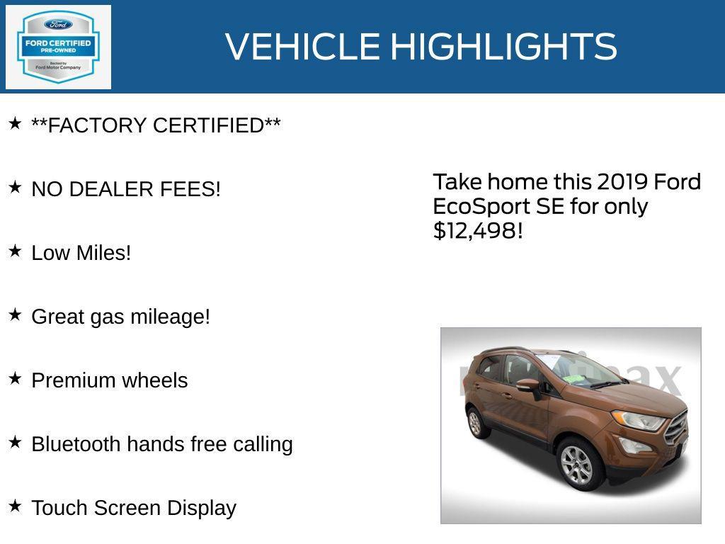 used 2019 Ford EcoSport car, priced at $12,498