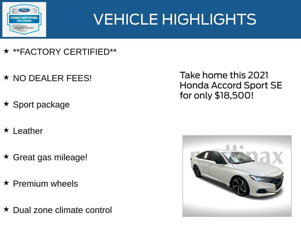 used 2021 Honda Accord car, priced at $18,500