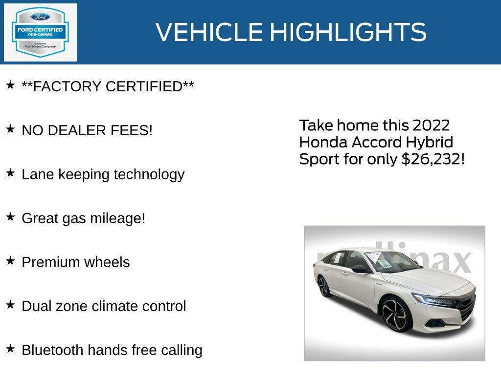 used 2022 Honda Accord Hybrid car, priced at $26,232