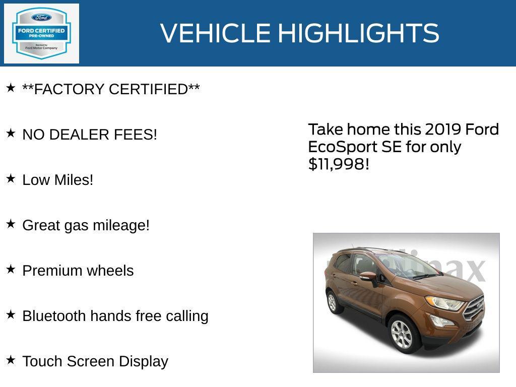 used 2019 Ford EcoSport car, priced at $11,998