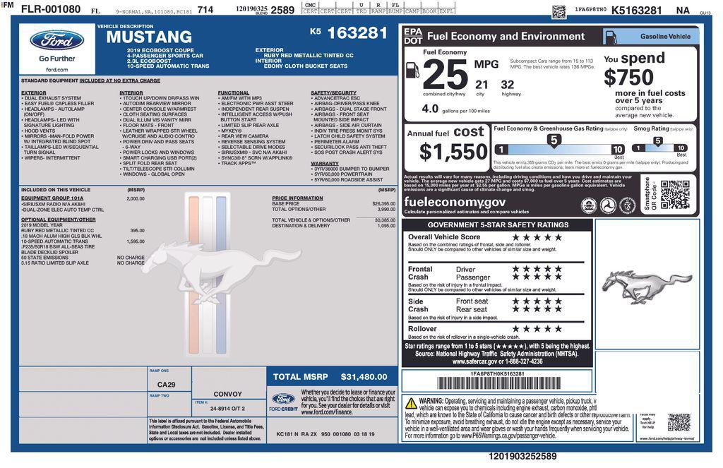 used 2019 Ford Mustang car, priced at $12,820