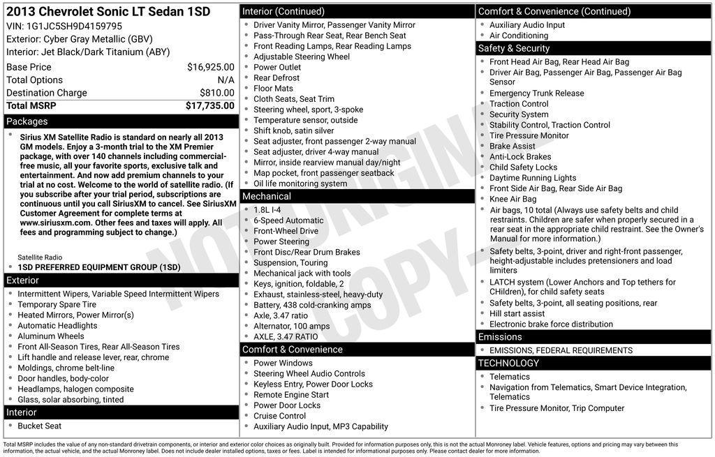 used 2013 Chevrolet Sonic car, priced at $3,888